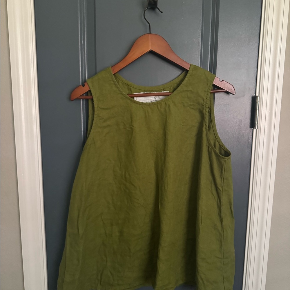 notPERFECTLINEN Forest Green Linen Tank Top
